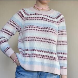 Lands End stripe pullover crew cabincore granny chunky knit sweater womens large